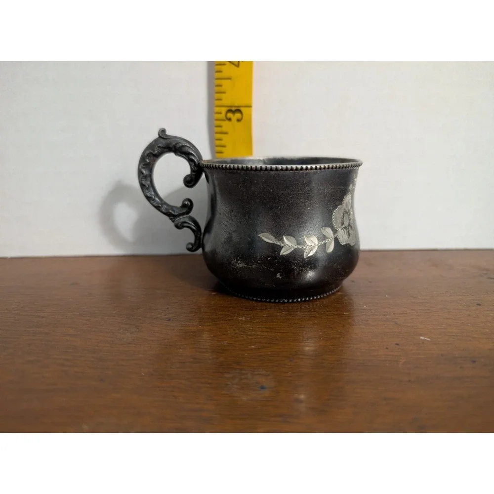Superior Silver Company Quadruple Plate Cup, Etched Flowers & Ornate Handle 2